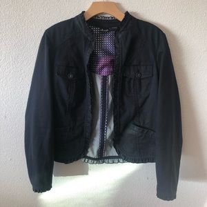 WILLI SMITH BLACK DENIM-LIKE RUFFLED SHIRT